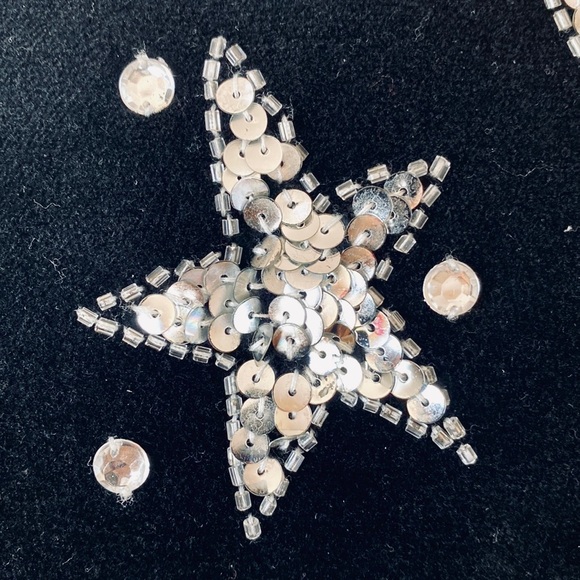 80s Vintage Bonnie Boerer Black Silver Sequin Star-Patterned Velour Sweatshirt S - Picture 5 of 9